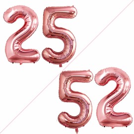 GOER Number 25 Balloons for 25th Birthday Party Decorations,42 Inch Jumbo Foil Helium 52 Balloons for 52nd Birthday Party Decoration (Rose Gold)