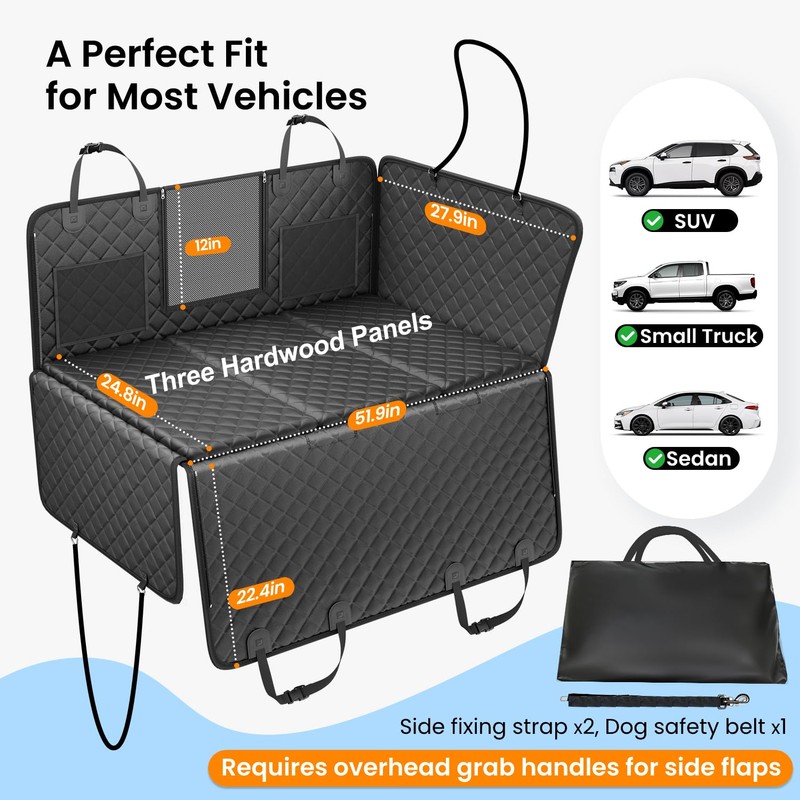 REEVAA 2.0 Hard Bottom Back Seat Cover for Large Dogs,