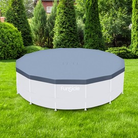Funsicle 14 Foot Durable Round Pool Cover with Adjustable Drawstring for Oasis, Activity, Quickset and Above Ground Outdoor Swimming Pool, Gray