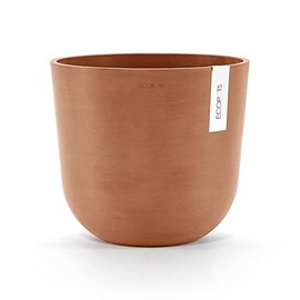 Ecopots Oslo Durable Indoor/Outdoor Modern Recycled Plastic Flower Pot Planter - Terracotta Finish - 9.8" D x 8.6" H