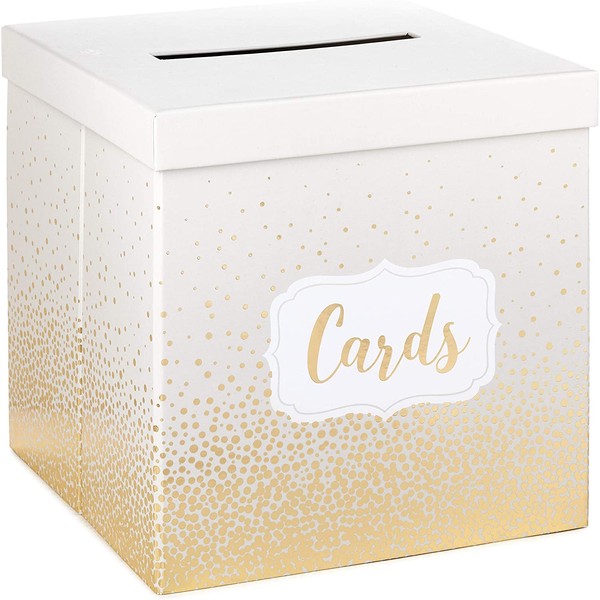 Hallmark 10" Elegant Card Receiving Box (Pearl and Gold Dots) for Weddings, Graduations, Retirements, Birthdays, Open Houses, Anniversaries