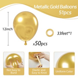 Awenztech Metallic Gold Balloons 12 inch, Chrome Gold Latex Balloons 50pcs Party Balloons for Graduation Engagement Wedding Birthday Party Decorations