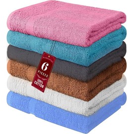 QUBA LINEN 100% Cotton Bath Towel Set – Soft, Absorbent Towels for Bathroom, Spa & Gym Use – Durable, Reusable & Machine Washable Bath Towels - Multicolor, 27x54 Inches, Pack of 6