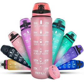 K-MART Water Bottle 1L Sports Water Bottle with Motivational Time Marker, Dishwasher Safe Leak-proof Drink Bottle BPA Free Non-Toxic for Running,cycling, Gym, School & Office (Pink)