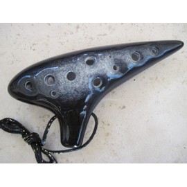 Utopia Ceramic Ocarina Diamond Black & White in the middle on top side w. Crackles Soprano G Key High temperature Kiln Treated good Hardness Endurability