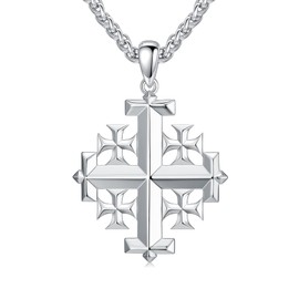PDTJMTG Jerusalem Cross Necklace for Men Sterling Silver Crusaders Jerusalem Cross Pendant Christian Jewelry for Dad Son