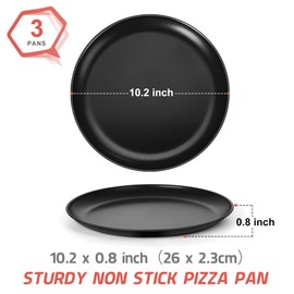3-Piece Pizza Pans (10 Inch), P&P CHEF Pizza Pan Tray Set, Round Baking and Serving Sheet, Stainless Steel Core & Nonstick Coated, Easy Clean & Oven Safe, Black