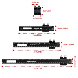 Woodworking Ruler Precision Pocket Rule - 12, 8, 6 Inch Metal Slide Stop Marking Ruler Metric Inch Measuring Wood Working Scribing Rulers Measure Tools (BLACK)