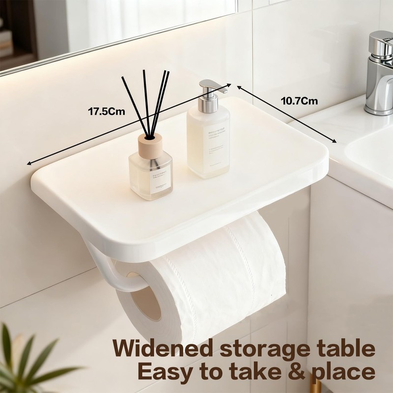Self Adhesive Toilet Paper Holder with Shelf, No Drill Wall