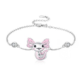 Waysles Axolotl Bracelet 925 Sterling Silver Cute Axolotl Bracelet Adjustable Animal Bracelet Salamander Jewellery Gift for Women Girls Children, Sterling Silver, Cubic Zirconia