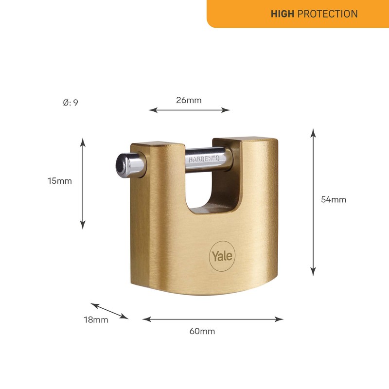 Yale - Y114B/60/114/1 High Security 60mm Brass Shutter Padlock -