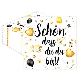 Pack of 40 Birthday Napkins, Saying 'Schön, dass du da bist!', Communion Decoration Boy Girl Napkins Christening for Christening and Decoration Communion Birthday Party Accessories Decoration