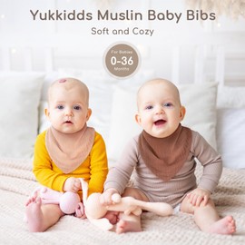 Yukkidds Baby Bibs 100% Muslin Cotton Dribble Bibs Soft and Absorbent for Newborn Toddler from 0-36 months 6 Pack Pink&Khaki