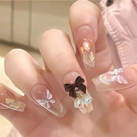 6 Pcs Christmas Nail Charms Xmas 3D Resin Nail Charms Brown Bow with Aurora Bell Designs Nail Charms for Acrylic Nails Bell Nail Art Charms for Women DIY Winter Nail Art Decorations Crafts