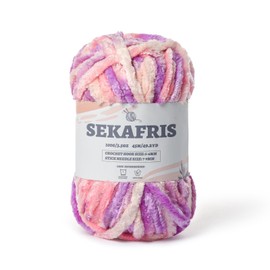 Fuzzy Chunky Chenille Yarn for Crocheting，Soft Plush Yarn for Hand Knitting，Bulky 100 g（49.2 yd） Baby Blanket Yarn for Crocheting Amigurumi Yarn，Crochet Fluffy Velvet Yarn (Pink Purple)