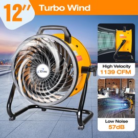 iLiving 12 in. Low Noise Turbo Fan 1139 CFM 3-Speed Portable Air Circulator for Shop, Office, Greenhouse, Home and Warehouse