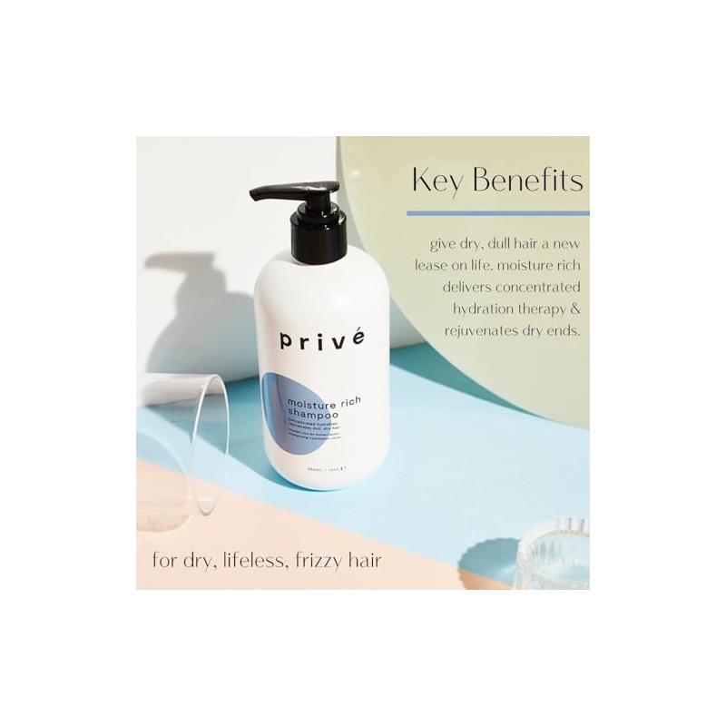 Prive- Champú Moisture Rich: hidratación profunda para cabello seco y