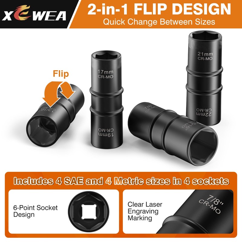 1/2 Inch Drive 3/4" x 13/16" Thin Wall Impact Flip