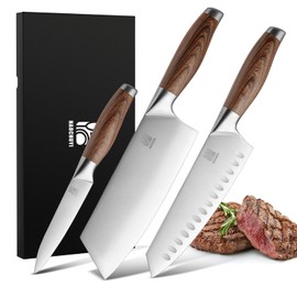 HAOCHUYI 3-Piece Professional Chef Knife Set - Ultra-Sharp Kitchen Knives with Ergonomic Steel Handle, Ideal for Home, Outdoor, Camping, BBQ, and Gifts for Men