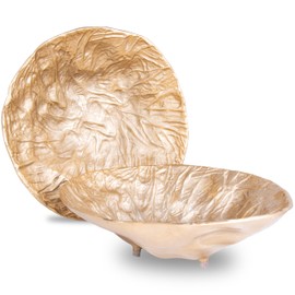 Decorative Gold Bowl by Objet D’Art, Emory Round Bowl for Living Room, Ottoman and Coffee Table, Trays for Candles, Liquor, and Centerpieces, Set of 2