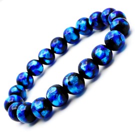 Gold Stone Firefly Glass Bracelet, 0.4 inches (10 mm), Dragonfly Stone, Okinawa, Ryukyu, Blue, Inner Diameter: Approx. 6.3 inches (16 cm)