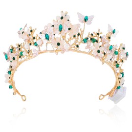 YBSHIN Light Up Gold Butterfly Crowns and Tiaras, Flower Bridal Wedding Accessories, Rave Prom Costume Headpiece for Women (Silver)