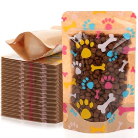 Dunzoom 200 Pcs Paw Patterns Treat Bags Kraft Treat Bags for Dogs, Stand up Resealable Pouches with Clear Window Paper Zipper Closure Pouches for Pet Candy Cookies Food (3.5 x 5.5 Inches)