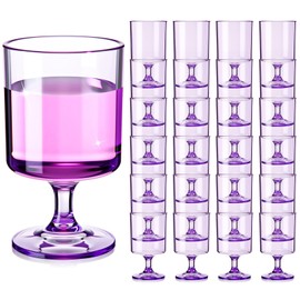 Singhoow 48 Packs 8oz Acrylic Reusable Plastic Wine Glasses Bulk Christmas Wedding Disposable Short Stem New Year Party Goblet Cup Vintage Unbreakable Cocktail Drink Bars Stemware (Pastel Purple)