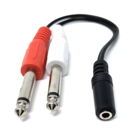 DRUT 1pcs 15cm 3.5mm Stereo Jack Socket to Twin 6.35mm Mono Jack Plugs Adapter Cable Splitter Lead (Black)