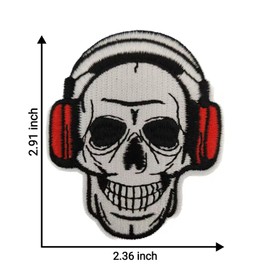 A Skull with Headphones Patch,Embroidered Patch,Cool,Punk,Individual,Iron On/Sew On,Versatile for Repairs,Decoration,DIY Creation,Perfect for Clothes, Jackets,Dresses, Hats, Jeans,Backpacks
