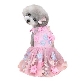 SEIS Flower Lace Dog Dress Cat Princess Suspender Costume Puppy Tutu Floral&Bow Clothes Puppy Embroidery Skirt for Cats Teddy Dog Small Medium Dogs (Pink, M (Chest Circumference 42cm/16.6"))