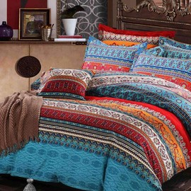 BupiRD Queen Boho Comforter Set - 3 Pieces Lightweight Exotic Yellow Orange Bohemian Mandala Colorful Retro Boho Comforter and 2 Pillowcases for All Seasons