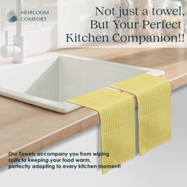 HEIRLOOM COMFORT Dual Waffle Weave Dish Cloth, 12 Pack, 30x30 cm, 100% Cotton, Reversible, Super Absorbent, Quick Dry, Soft for Cleaning, Durable Dishcloth Set, Hand Dish Rag, Lemon Yellow