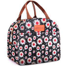 Lunch Bag for Women & Men Adult Insulated Lunch Box, Small Leakproof Cooler Food Lunch Containers Reusable High Capacity Lunch Tote Bags for Work, Travel, Outdoor (Red Flower)