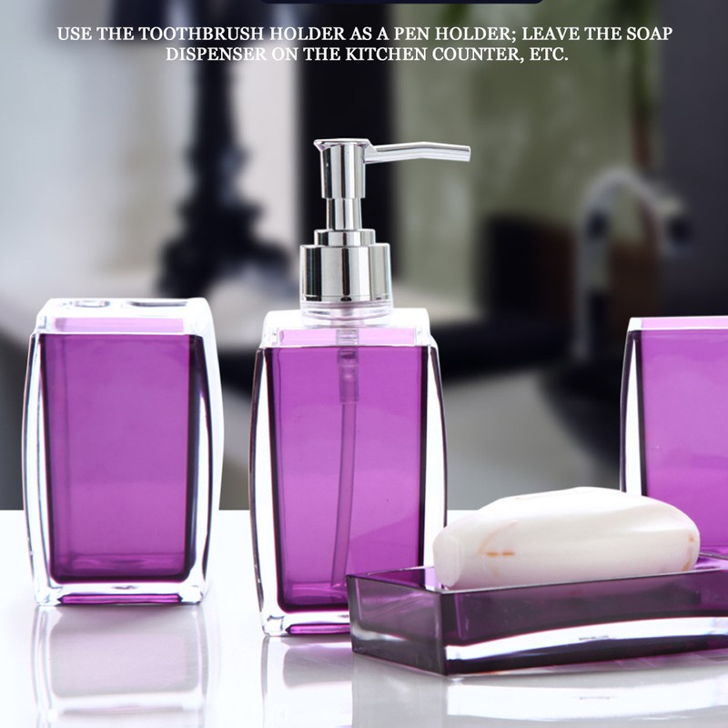 4Pcs/Set Acrylic Bathroom Accessory Set Toothbrush Soap Dish Holder for