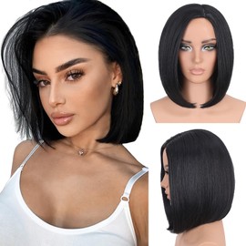 HANNE Short Bob Wig Natural Black Shoulder Length Straight Bob Wig Side Part Short Hair Wig for Women Black Bob Wigs for Daily Use