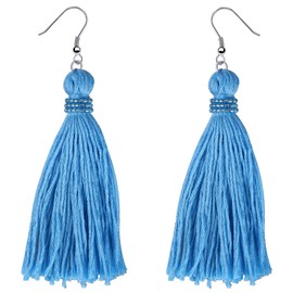 KELITCH Bohemian Tassel Earrings 925 Silver Pendant Earrings Handmade Colour Tassel Earrings for Women, Cotton Fabric Cotton, Pearl