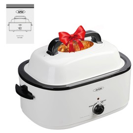 Sunvivi Roaster Oven, Electric Roaster Oven with Viewing Lid, 28lb 24-Quart Turkey Roaster with Unique Defrost/Warm Function, Large Roaster with Removable Pan & Rack, Stainless Steel, White