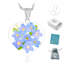 TAMI Collar para Mujer con Flores Eternas de Nomeolvides con Cadena de Plata 925 - Regalo para Mujer con Flores Preservadas - Joyería y Accesorios