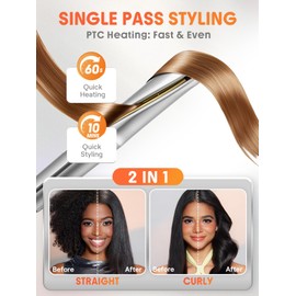 SHEGLAM Sleek Chic Twist Kiss Flat Iron - 2-in-1 Hair Straightener & Curling Iron, 1" Barrel, 60s Fast Heat, 20M Negative Ions, 5 Temp Settings, Travel-Friendly