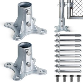 DooToo Chain Link Fence Post Flange - 2" Heavy Duty Round Post Base Bracket (2-Pack) Fits 1-7/8" Outer Diameter Fence/Mailbox/Flag Posts - Floor Mount Flange Kit
