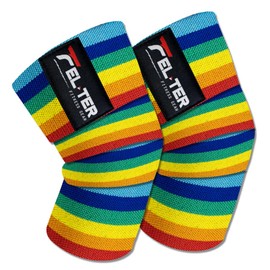 FELTER FITNESS Vendas para Rodillas Gym,Rodilleras elásticas Soporte para Levantamiento de Peso (Arcoiris)