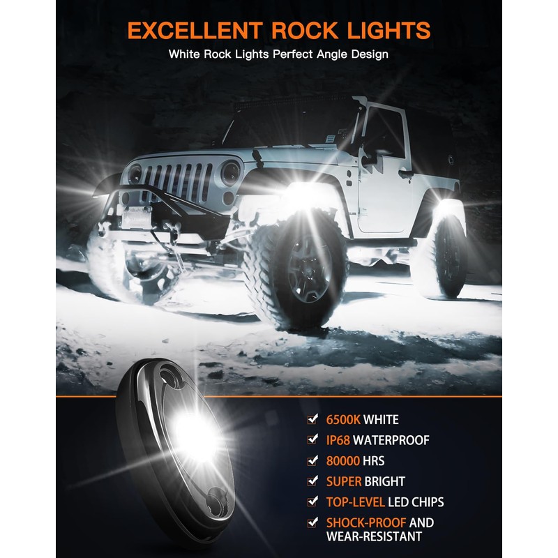LEDMIRCY R1 Pure White LED Rock Lights Kit with Roker