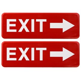 Excello Global Products Easy to Mount 9 by 3 in Informative Plastic Right Arrow Exit Sign with Symbols, Red, Pack of 2