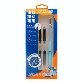 xixixiaozhu OASO K016 Retractable Fountain Pen Set 0.5mm with 4pcs Blue Ink Cartridges Smooth Writing for School Students (Wave Blue)