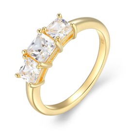 MORGAN & PAIGE 18K Yellow Gold Plated 925 Sterling Silver Princess-Cut Cubic Zirconia Yesterday, Today, Tomorrow 3-Stone Engagement or Anniversary Ring - Size 8