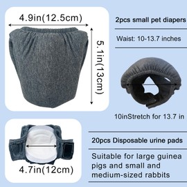 2PCS Small Pet Diapers,Guinea Pig Diapers,Reusable Squirrel Diapers,Washable,Specially Designed for Use on Pet Squirrels Small Medium Guinea Pig. (Grey, XL)