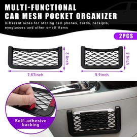 PCS Car Pocket Phone Net, Universal Seat Side Storage Net Bag with Double Sided Tape, Automotive Frame Storage Net Pocket, Vehicle Interior Organizer for Phone Purse Bag