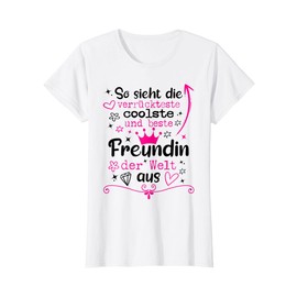 Best Friend T-Shirt with German Text "Best Freundin Der Welt" ("Best Friend"), White, s