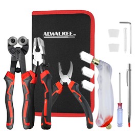 Alwalkee 13-Piece Glass Cutting Tool Kit, Oil Feed Cutter with Running Pliers & Tile Nippers for 2-20mm Stained Glass, Mosaic